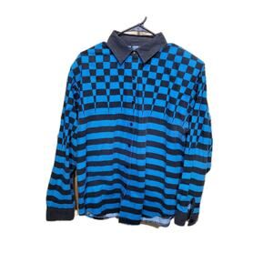 Cheyenne Outfitters Vtg 80’s Checkerboard Button Shirt Padded Womens Large Blue